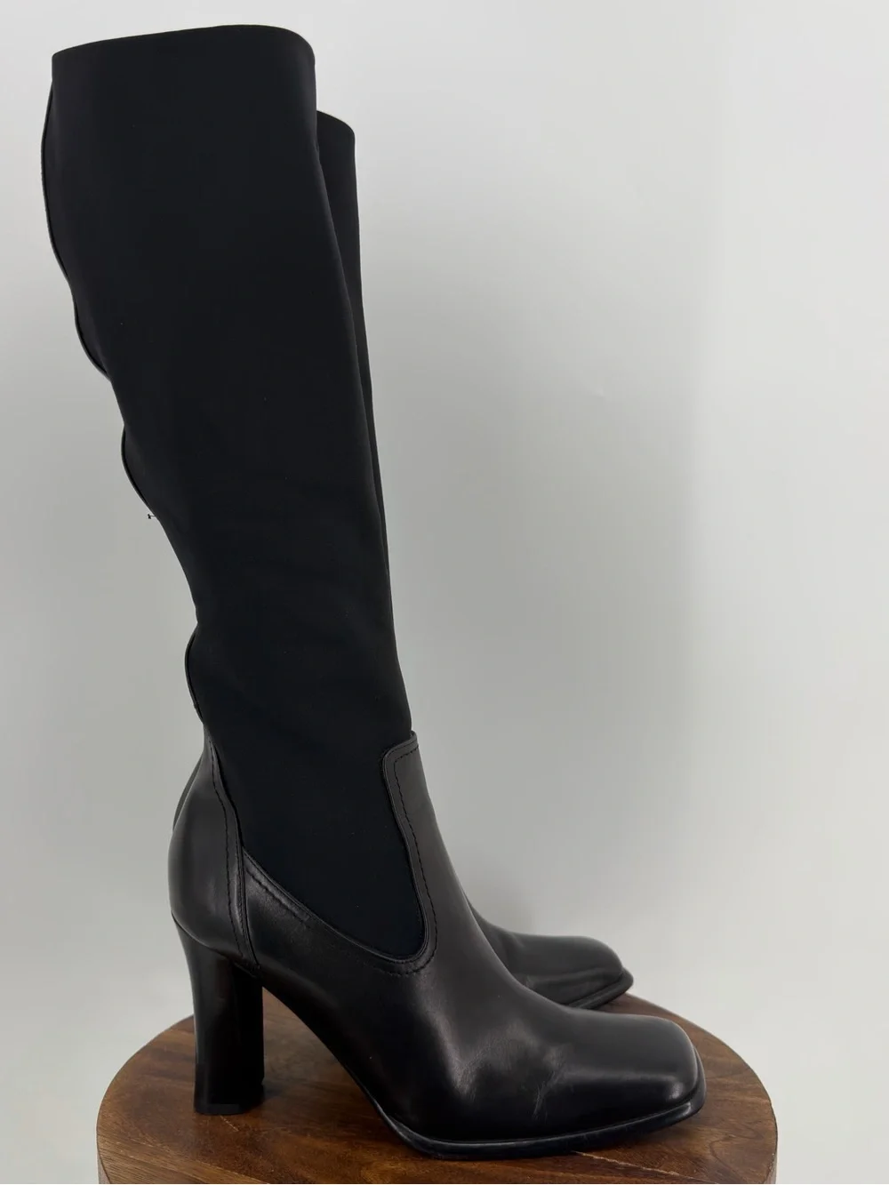 Studio Via Spiga Italy Black Leather Square Toe Knee High Boots 7.5 Y2K Baddie